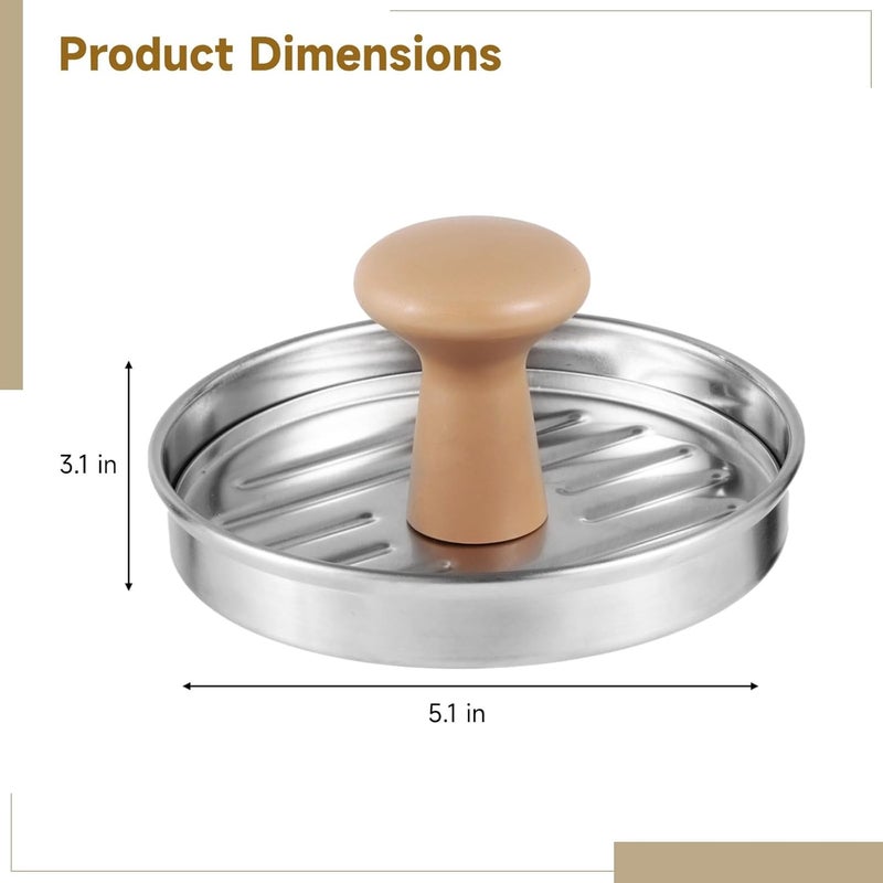 Burger Press Patty Maker, 304 Stainless Steel Hamburger Press with Wood Handle, Non-Stick, 5.1 X 5.1 X 3.1 in for Kitchen, BBQ, Restaurant - Image 3