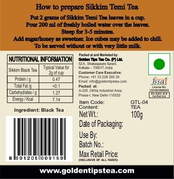 Golden Tips Garden Fresh Loose Leaf Temi Sikkim Black Tea Tin Can (100 Gram, 40 cups) - Image 4