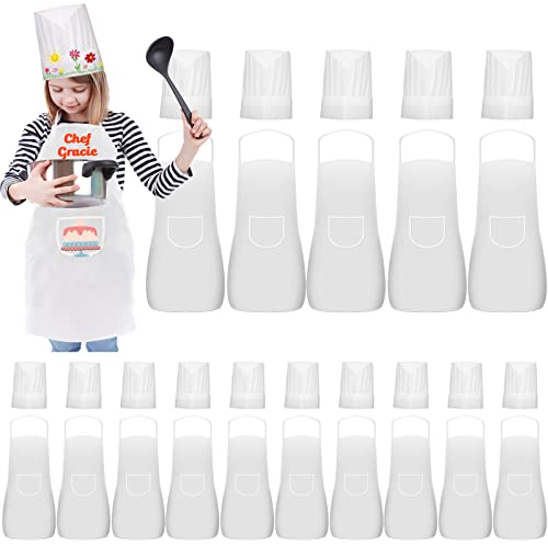 Ecoofor 30 Pieces kids chef hat and apron Ages 512 Personalized Kids Apron with Pocket Children Chef Apron and Hats for Boys Girls Kitchen Cooking Baking Painting Wear - Image 1