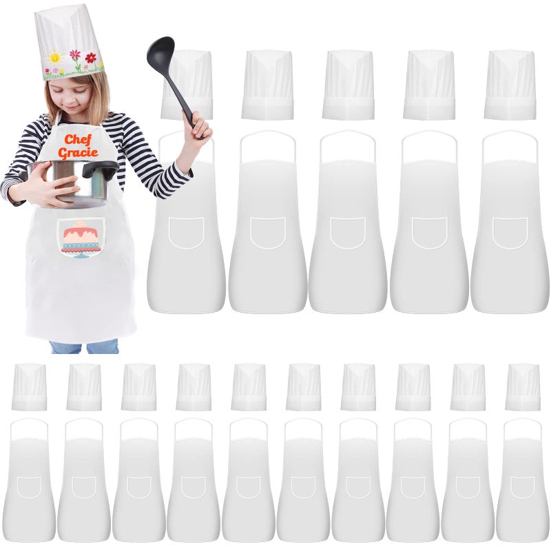 Ecoofor 30 Pieces kids chef hat and apron Ages 512 Personalized Kids Apron with Pocket Children Chef Apron and Hats for Boys Girls Kitchen Cooking Baking Painting Wear - Image 3
