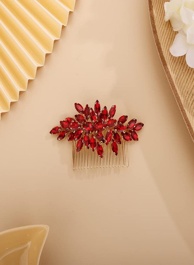BERYUAN Crystals Hair Comb for Bride for Women for Girls Cute Teardrop Hair Comb Slide Multi-Color RED - Image 2