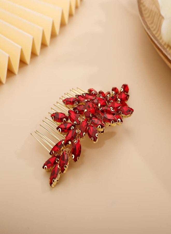 BERYUAN Crystals Hair Comb for Bride for Women for Girls Cute Teardrop Hair Comb Slide Multi-Color RED - Image 3