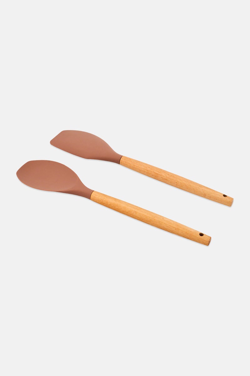 Bombay 2 Pieces Silicone Spatula And Spoon Set, Brown - Image 2