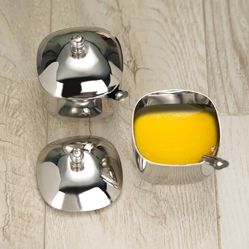 Sumeet Stainless Steel Square Shape Ghee and Oil Pot, Storage Container with Spoon for Kitchen, 6.5cm Dia, 160ML - Silver (Pack of 2) - Image 3