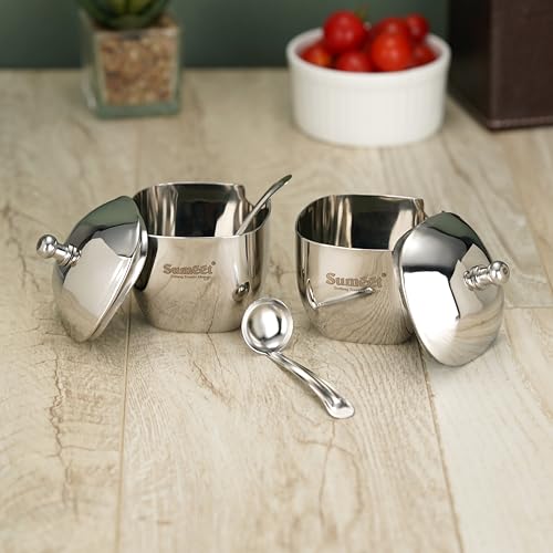 Sumeet Stainless Steel Square Shape Ghee and Oil Pot, Storage Container with Spoon for Kitchen, 6.5cm Dia, 160ML - Silver (Pack of 2) - Image 5