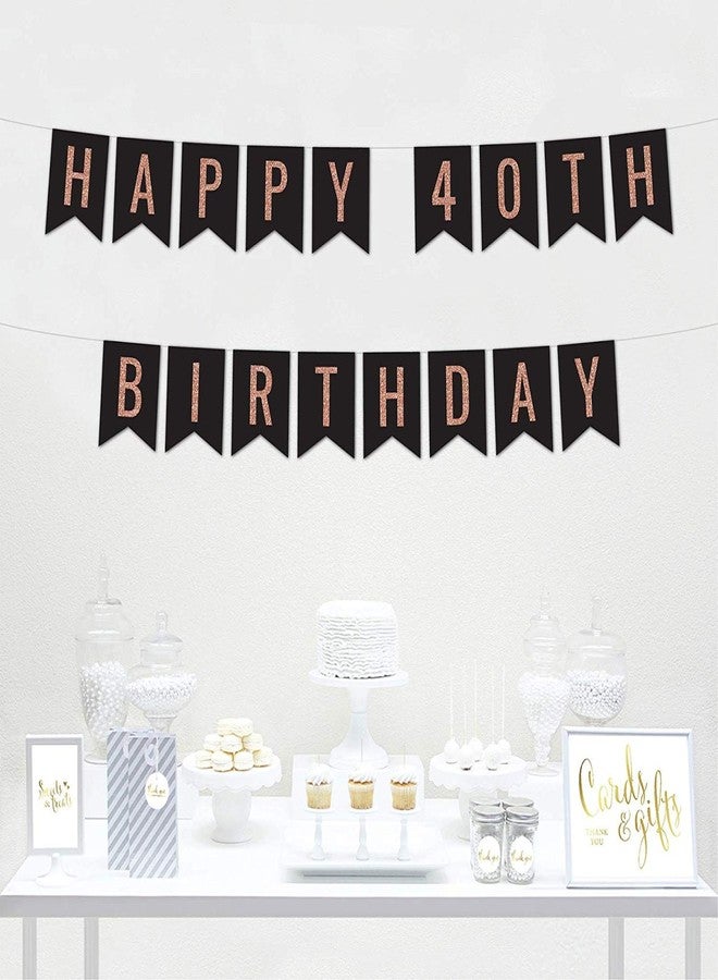 Festiko Happy Age Birthday Banner/Rose Gold Glitter Happy Birthday Banner for Birthday Decorations Bunting Banner/Birthday Banner for Bachelorette Party Decorations (Happy 40th Birthday)Party Suppplies - Image 1