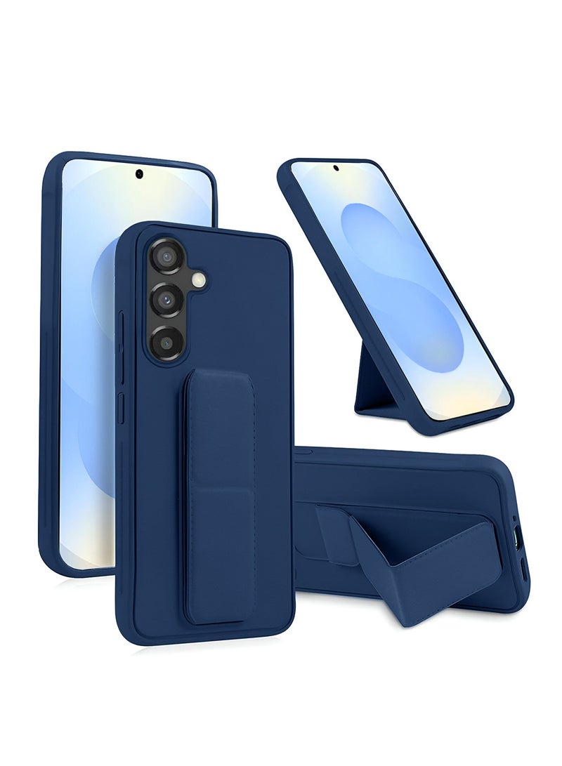 Wtech Samsung Galaxy S25 2025 Hand Grip Foldable Magnetic Kickstand Wrist Strap Finger Grip With Built-In Iron Case Cover - Navy Blue - Image 1