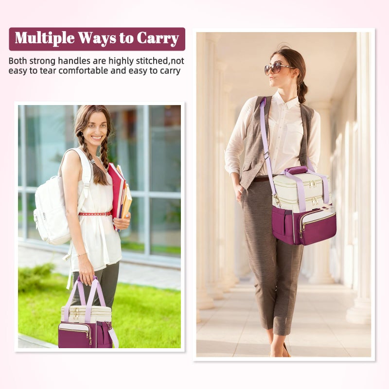 holuxer Insulated Lunch Bag & Lunch Box for Women - Double Deck Reusable Lunch Bag for men Tote Cooler Bag Leakproof Soft Expandable - Large Lunchbox for Work/Adult/Picnic/Outdoor (Light Purpleï¼Œ15L) - Image 2