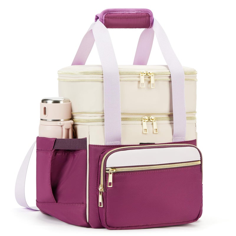 holuxer Insulated Lunch Bag & Lunch Box for Women - Double Deck Reusable Lunch Bag for men Tote Cooler Bag Leakproof Soft Expandable - Large Lunchbox for Work/Adult/Picnic/Outdoor (Light Purpleï¼Œ15L) - Image 1