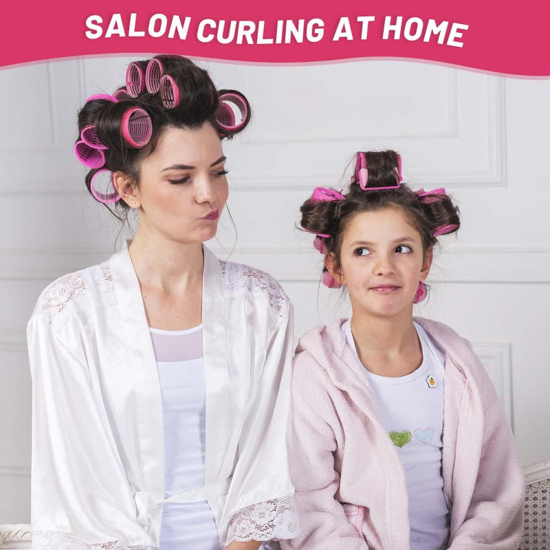 selizo Jumbo Hair Rollers Set - 24 Pieces with 12 Large Rollers and 12 Clips for Voluminous Long Thick Hair (Hot Pink) - Image 2