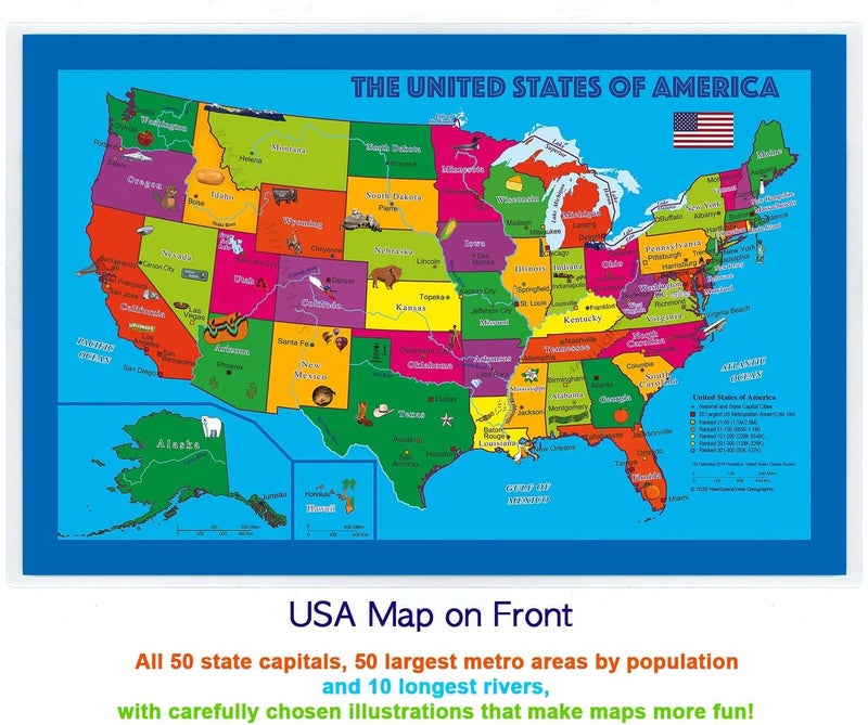 NewSpaceView 2-Sided Desk Map with Durable Lamination (1 Pack: Children's US Map/Europe Centered World 17.5 x 11.5 inches) - Image 3