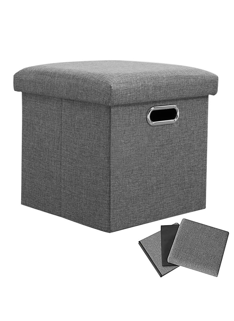 Hihonor Folding Storage Ottoman Bench Storage Stool Foot Stool Storage Boxes with Lids, Footrest Seat Square Cube Versatile Space-Saving Storage Toy Box Linen Chest Chair for Bedroom Hallway, Grey  - Image 1