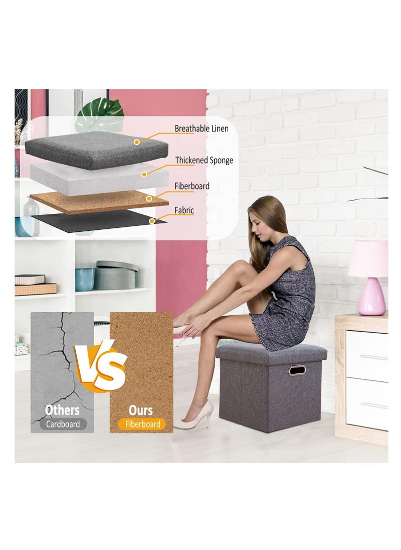 Hihonor Folding Storage Ottoman Bench Storage Stool Foot Stool Storage Boxes with Lids, Footrest Seat Square Cube Versatile Space-Saving Storage Toy Box Linen Chest Chair for Bedroom Hallway, Grey  - Image 2