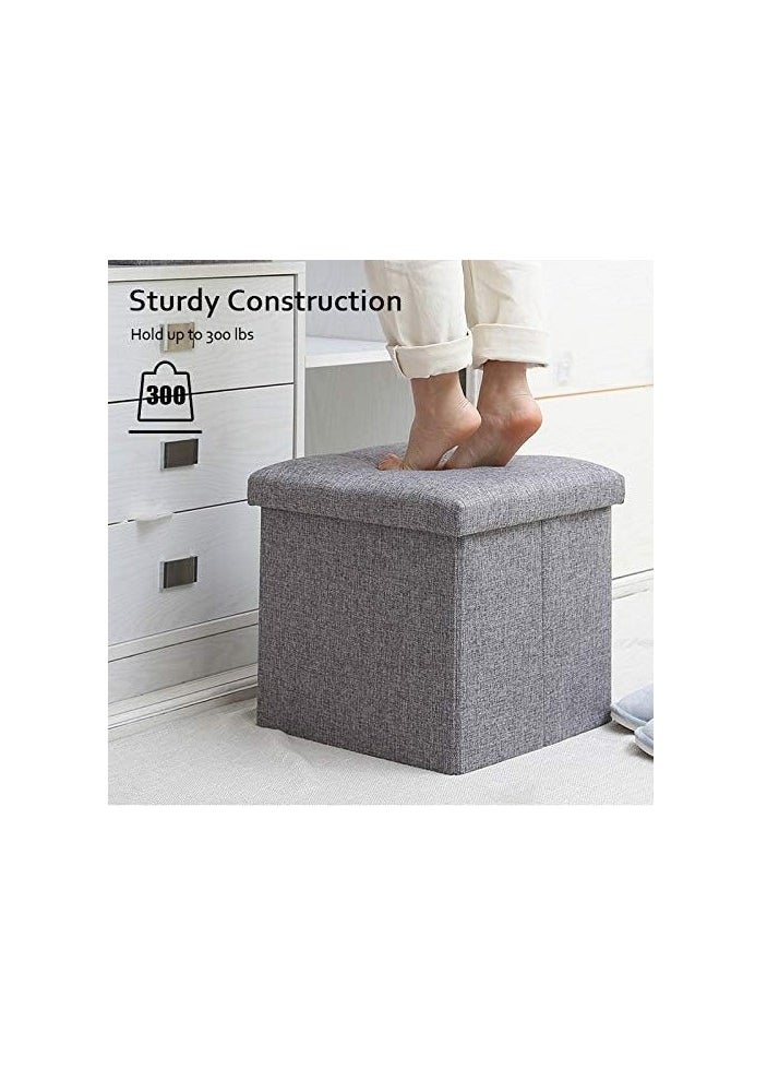 Hihonor Folding Storage Ottoman Bench Storage Stool Foot Stool Storage Boxes with Lids, Footrest Seat Square Cube Versatile Space-Saving Storage Toy Box Linen Chest Chair for Bedroom Hallway, Grey  - Image 3