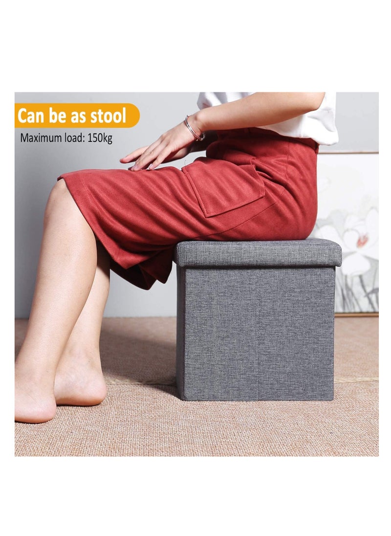 Hihonor Folding Storage Ottoman Bench Storage Stool Foot Stool Storage Boxes with Lids, Footrest Seat Square Cube Versatile Space-Saving Storage Toy Box Linen Chest Chair for Bedroom Hallway, Grey  - Image 4