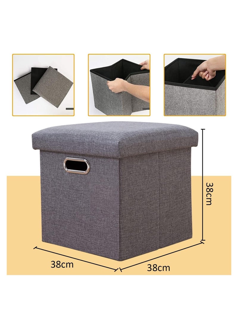 Hihonor Folding Storage Ottoman Bench Storage Stool Foot Stool Storage Boxes with Lids, Footrest Seat Square Cube Versatile Space-Saving Storage Toy Box Linen Chest Chair for Bedroom Hallway, Grey  - Image 5