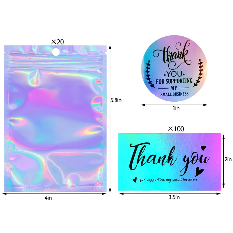 Poualss 630 Pieces Thank You Cards and Stickers Set with 30pcs Resealable Packaging Bag 500pcs Small Business Roll Stickers 100pcs Thank You Business Card for Business (Holographic) - Image 2