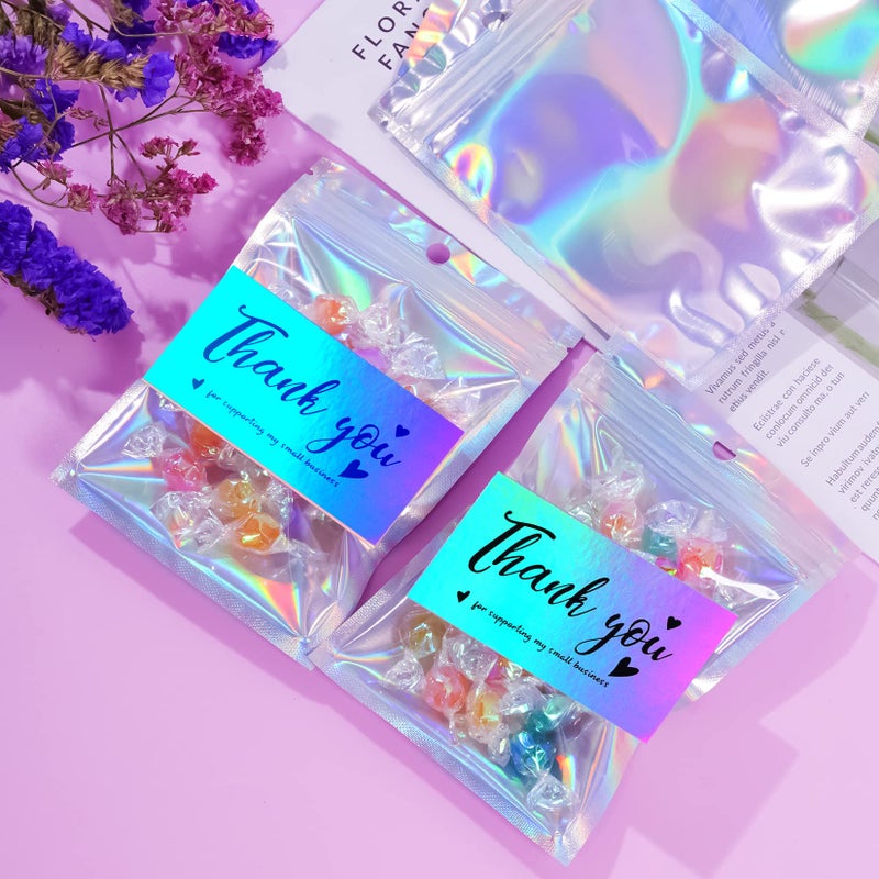 Poualss 630 Pieces Thank You Cards and Stickers Set with 30pcs Resealable Packaging Bag 500pcs Small Business Roll Stickers 100pcs Thank You Business Card for Business (Holographic) - Image 4