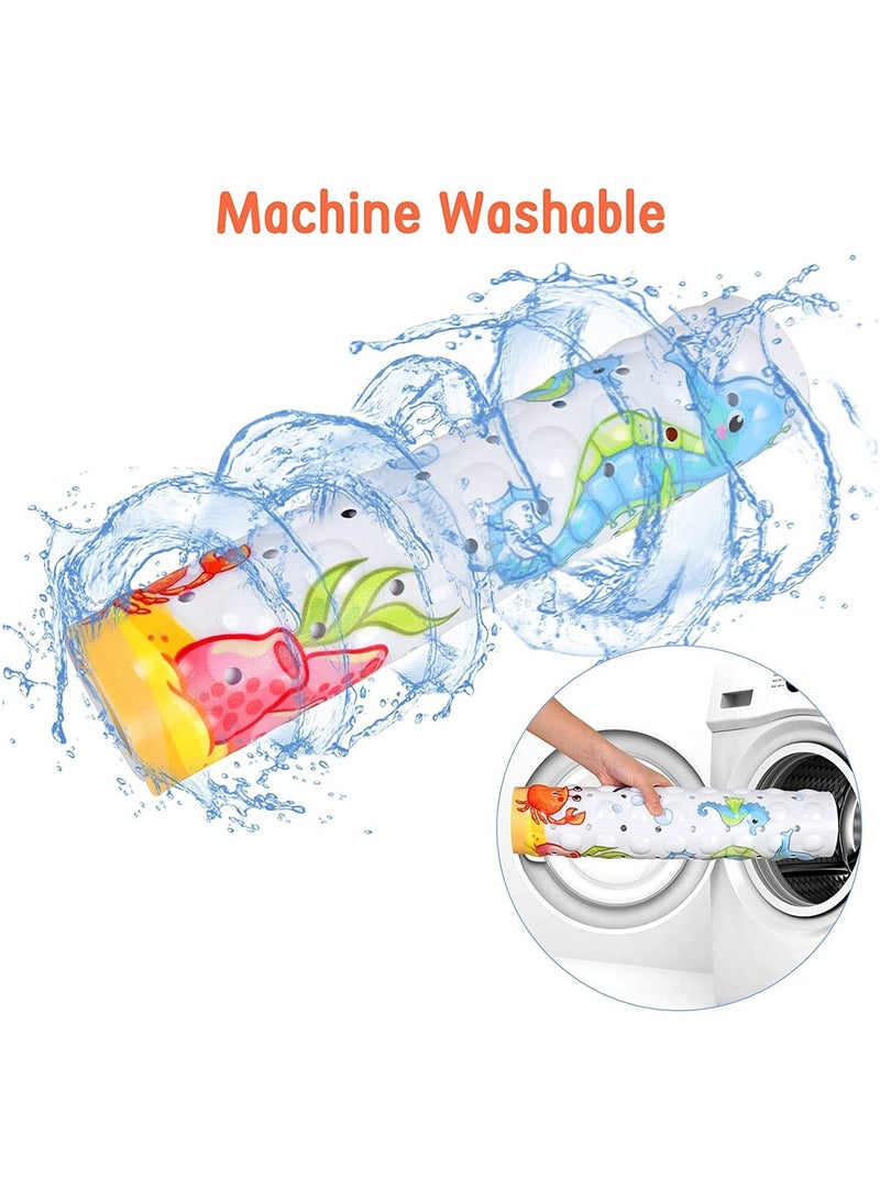 حصيرة حمام كبيرة غير قابلة للانزلاق للأطفال، 40×16 بوصة حصيرة دُش مضادة للانزلاق للأطفال الصغار والرضع، أكواب شفط وفتحات تصريف، قابلة للغسل في الغسالة (تصميم عالم البحار) - Image 5