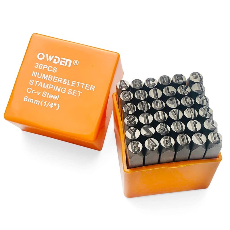 OWDEN Professional 36Pcs. Steel Metal Stamp Set,(1/4â€) 6mm,Steel Number and Letter Punch Set,Alloy Steel Made HRC 58-62 for Jewelry Craft Stamping. - Image 1