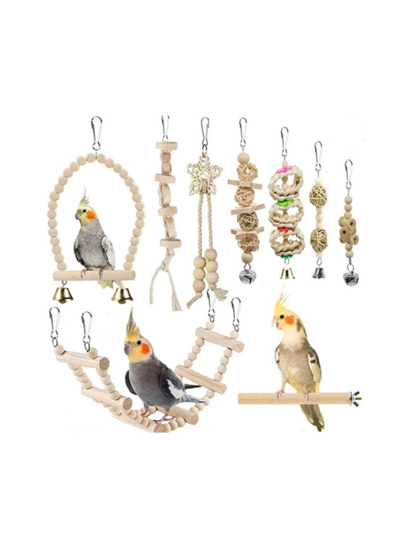 ألعاب تأرجح الطيور الببغاء للمضغ والوقوف والتعليق والراحة وسلّم التسلق لألعاب قفص الطيور للببغاء والباراكيت والكونور والكوكتيل والمينا وطيور الحب والكناري وغيرها من الطيور الصغيرة إلى المتوسطة. - Image 1