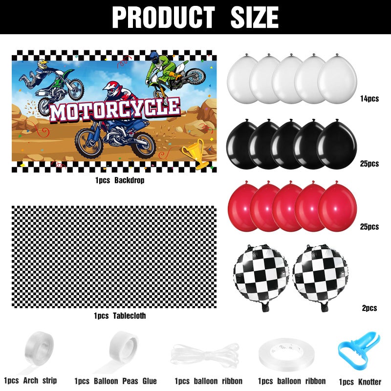 Capoda 72 Pieces Motorcycle Truck Party Decorations Dirt Bike Motocross Backdrop Tablecloth with Balloons Extreme Truck Theme Decor Set for Birthday Party Supplies - Image 2