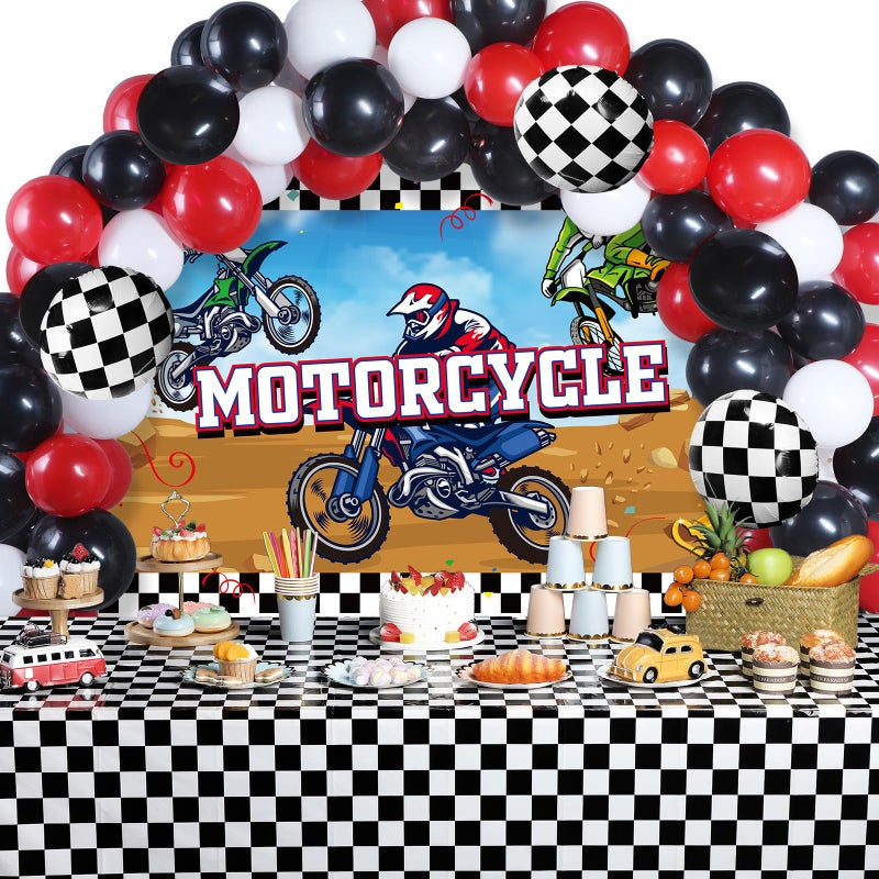 Capoda 72 Pieces Motorcycle Truck Party Decorations Dirt Bike Motocross Backdrop Tablecloth with Balloons Extreme Truck Theme Decor Set for Birthday Party Supplies - Image 1