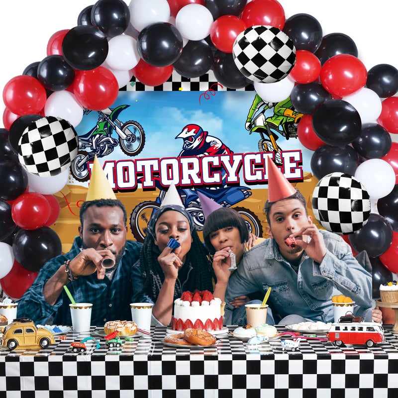 Capoda 72 Pieces Motorcycle Truck Party Decorations Dirt Bike Motocross Backdrop Tablecloth with Balloons Extreme Truck Theme Decor Set for Birthday Party Supplies - Image 5