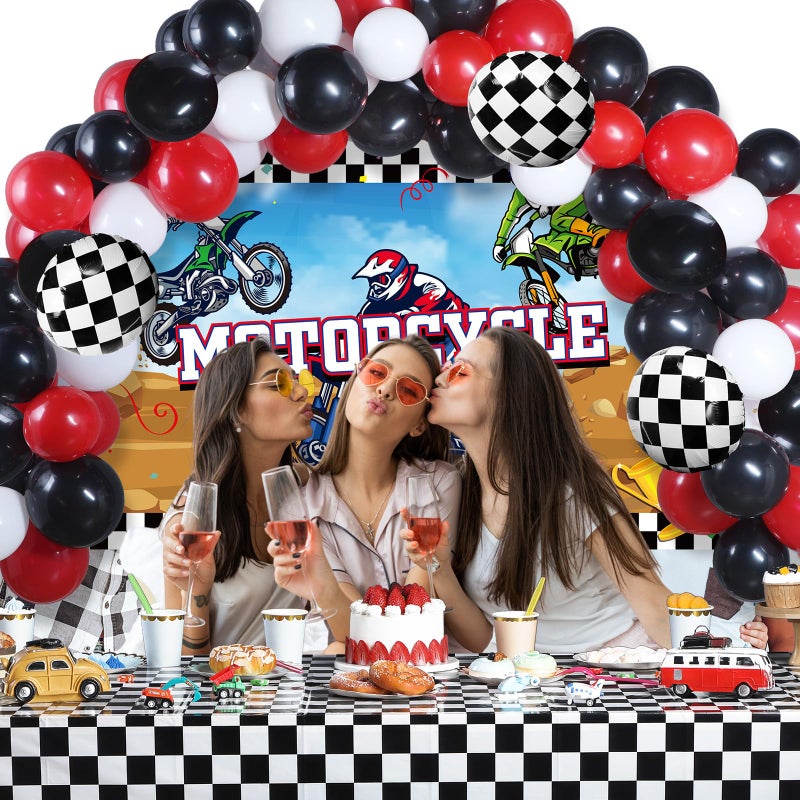 Capoda 72 Pieces Motorcycle Truck Party Decorations Dirt Bike Motocross Backdrop Tablecloth with Balloons Extreme Truck Theme Decor Set for Birthday Party Supplies - Image 4