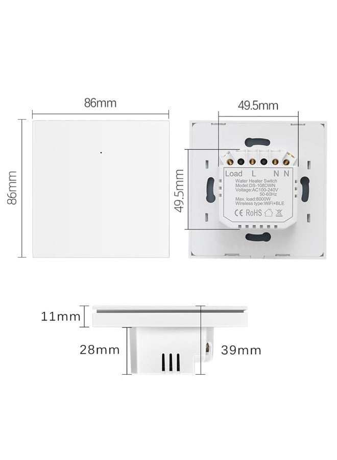 Tichondrius Smart Switches 40A 8000W WiFi Water Heater Switch, Boiler Switches APP Remote Control Time Setting Touch Switch Compatible with Siri Alexa (40A) - Image 3
