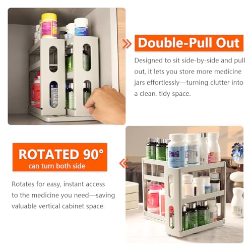 Dutiplus Medicine Organizer 2 Three-Decker Shelves Cabinet Storage Rack Organizer for Holding Vitamins, Supplements Cosmetics (9”H x 5.8”W x 10.4”D) (Natural White) - Image 5