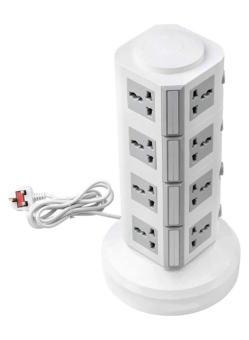 220V Universal Vertical Multi Socket Tower Electrical Outlet Lead Extension with USB Ports 3M Cord UK Plug Power Strip 4 Layers (Gray)  - Image 1