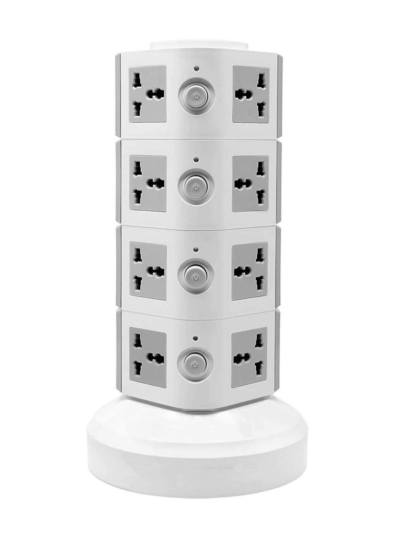 220V Universal Vertical Multi Socket Tower Electrical Outlet Lead Extension with USB Ports 3M Cord UK Plug Power Strip 4 Layers (Gray)  - Image 2