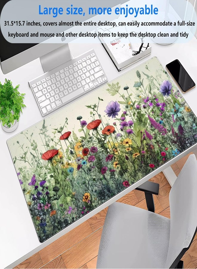 Shalysong Floral Desk Pad Mat Watercolor Flowers Desk Mat XL Large Gaming Mousepad Extended Aesthetics Laptop Computer Keyboard and Mouse Pad Office Desk Decor for Women 31.5 x 15.7 in - Image 2