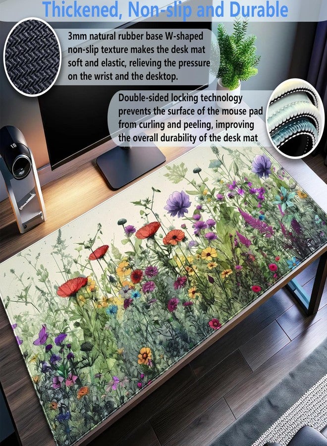 Shalysong Floral Desk Pad Mat Watercolor Flowers Desk Mat XL Large Gaming Mousepad Extended Aesthetics Laptop Computer Keyboard and Mouse Pad Office Desk Decor for Women 31.5 x 15.7 in - Image 3