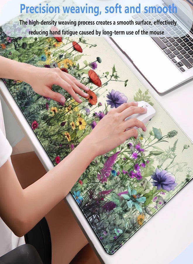 Shalysong Floral Desk Pad Mat Watercolor Flowers Desk Mat XL Large Gaming Mousepad Extended Aesthetics Laptop Computer Keyboard and Mouse Pad Office Desk Decor for Women 31.5 x 15.7 in - Image 4