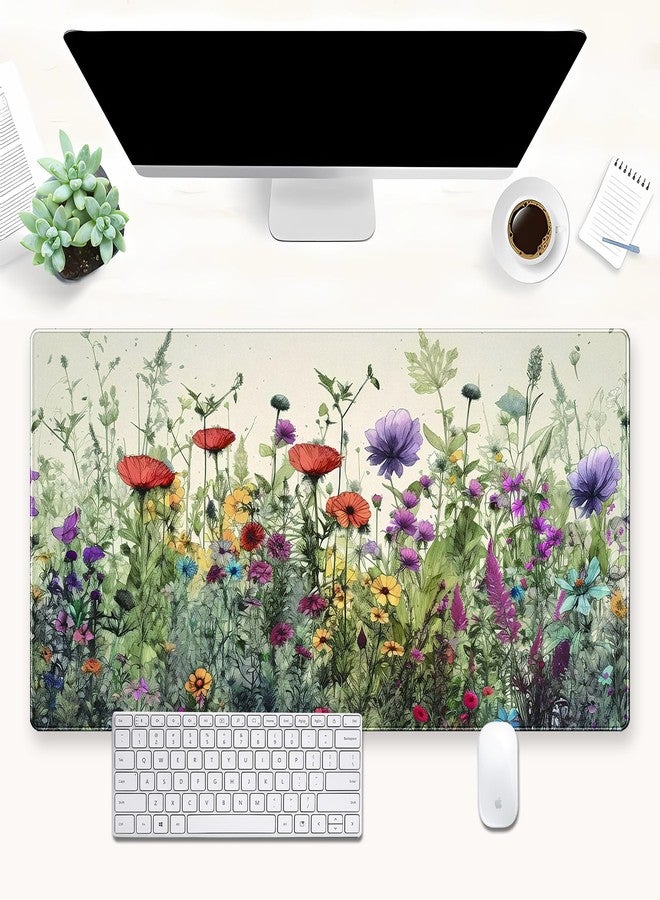 Shalysong Floral Desk Pad Mat Watercolor Flowers Desk Mat XL Large Gaming Mousepad Extended Aesthetics Laptop Computer Keyboard and Mouse Pad Office Desk Decor for Women 31.5 x 15.7 in - Image 1