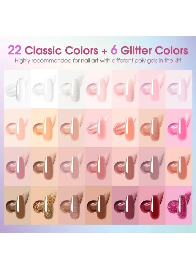 Rosalind 28 Colors Clear Pink Poly Nail Gel Kit With Mini Nail Lampnude Poly Nail Gel Kit Starter Kit Nail Kit For Beginners With Everything 