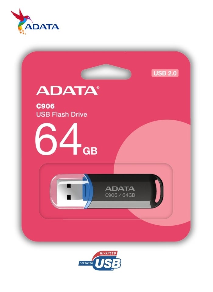 ADATA C906 Compact | 64GB USB 2.0 Flash Drive | Lightweight and Fast Data Transfer | Black  - Image 2