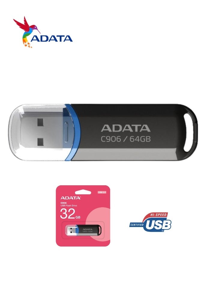 ADATA C906 Compact | 64GB USB 2.0 Flash Drive | Lightweight and Fast Data Transfer | Black  - Image 5