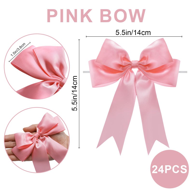 FAKILO Pink Satin Bows for Gift Wrapping, 5.5inch Ribbon Gift Bows for Birthday, Wedding, Party,Christmas Decoration,Valentines Day bow24 Pcs - Image 2
