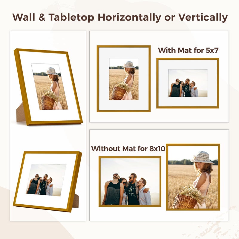 RICHFOCUS 8x10 Picture Frame with Mat for 5x7 |8 x 10 Modern Photo Frame Gold|8 by 10 Metal Aluminum Frames with Stand for Tabletop or Wall Hanging|Hardwares Included  Set of 3 - Image 2