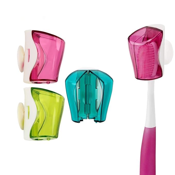 M.F.H Anti Bacterial Hygiene Caps for Toothbrush, 3PCS and Toothbrush Case with Suction Cup, 2 Pcs Wall Toothbrush with Cover Case, Bathroom Toothbrush Holder (Random Colour) (Pack of 2) - Image 4