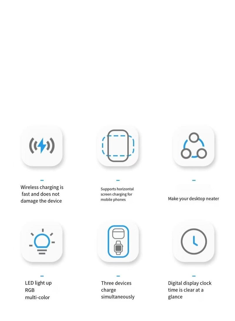 عام المغناطيسي شاحن لاسلكي ثلاثة في واحد شاحن لاسلكي على مدار الساعة ( أبيض عادي ) - Image 4