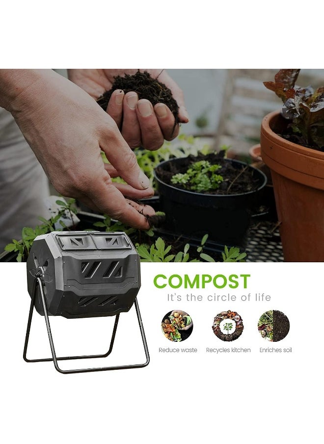 Egardenkart Compost Bin With 2 Dual Rotating Compost Tumbler, 160L Outdoor Compost Bin, Vent Design, For Year-Round Use  - Image 3