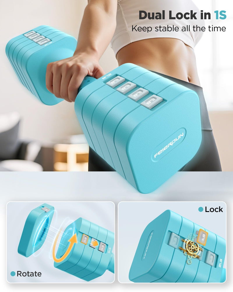 FEIERDUN 5-in-1 Adjustable Dumbbell Set of 2, 20LBS/10LBS Hand Weights for Women, 1s-Adjust Dual-Stable Dumbbell Set for Women Home Gym & Outdoor - Image 3