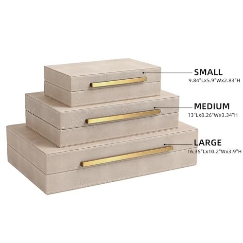 REEMTOO Decorative Boxes, shagreen box, Set of 3 Decorative Storage Boxes with Lids, Faux Shagreen Nesting Decorative Box for Home Decor, Bridal Trunk, Jewelry Keepsake Storage Boxes (Ivory 2) - Image 2