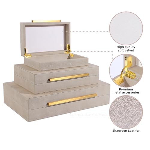 REEMTOO Decorative Boxes, shagreen box, Set of 3 Decorative Storage Boxes with Lids, Faux Shagreen Nesting Decorative Box for Home Decor, Bridal Trunk, Jewelry Keepsake Storage Boxes (Ivory 2) - Image 3
