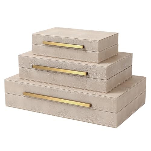 REEMTOO Decorative Boxes, shagreen box, Set of 3 Decorative Storage Boxes with Lids, Faux Shagreen Nesting Decorative Box for Home Decor, Bridal Trunk, Jewelry Keepsake Storage Boxes (Ivory 2) - Image 1
