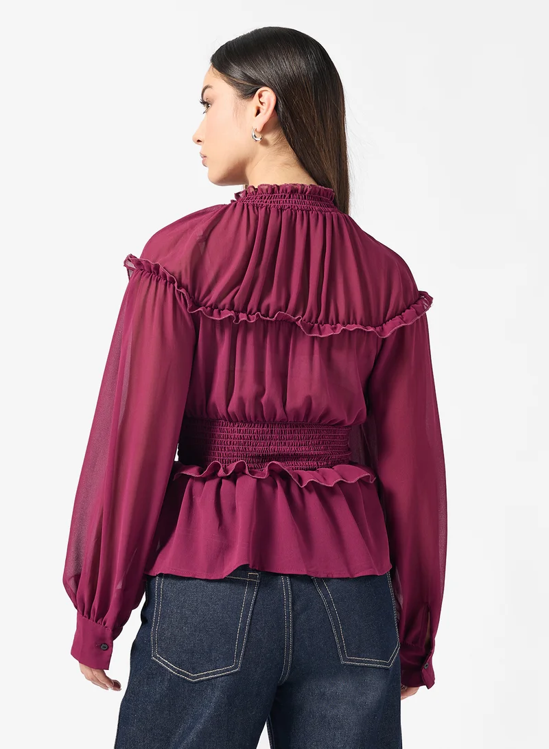 Ginger Ruched Boho Peasant Top